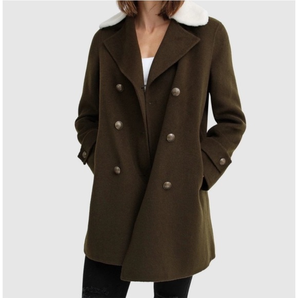 Belle & Bloom Liberty Sherpa Collar Wool Blend Military Coat NEW - Picture 7 of 13